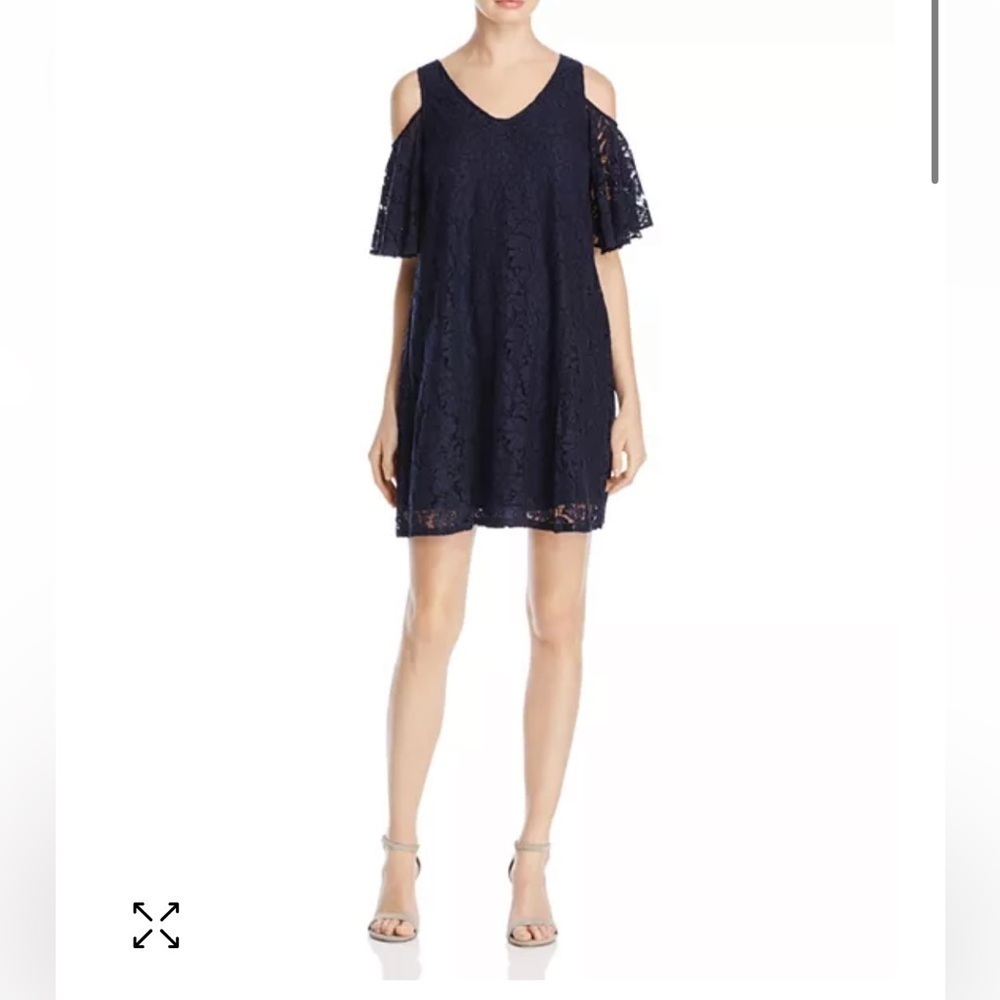 Nanette Lepore Navy Mini Dress with Lace Cold Shoulder Swing Evening Vacation